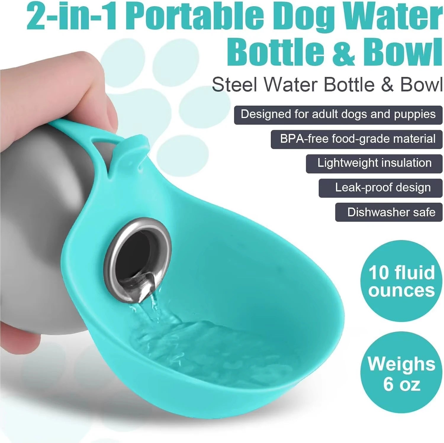 Portable 285ml Dog Drinking Bottle with Silicone Bowl – Stainless Steel Leak-Proof Water Bottle for Cats Dogs Travel Walks Hikes