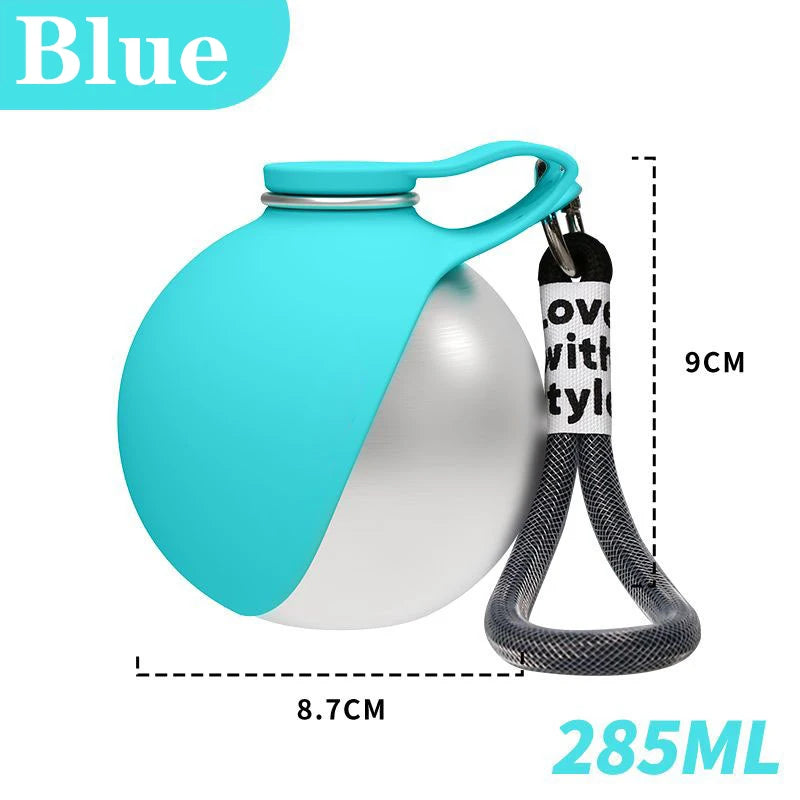 Portable 285ml Dog Drinking Bottle with Silicone Bowl – Stainless Steel Leak-Proof Water Bottle for Cats Dogs Travel Walks Hikes