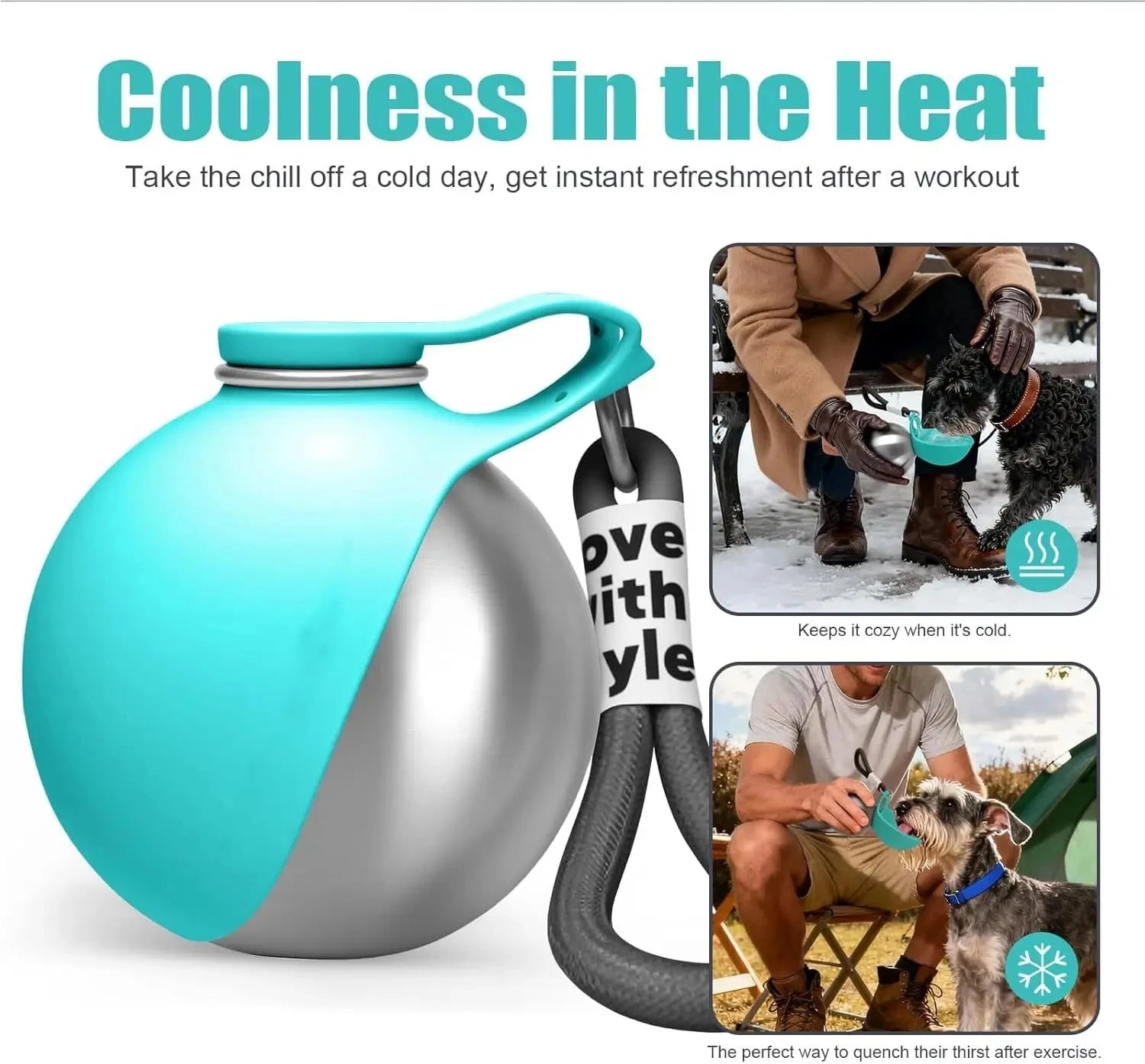 Portable 285ml Dog Drinking Bottle with Silicone Bowl – Stainless Steel Leak-Proof Water Bottle for Cats Dogs Travel Walks Hikes