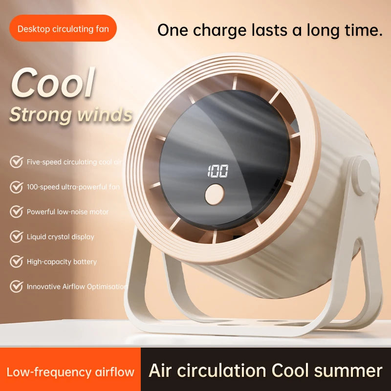 Wireless Mini Desk Fan USB Rechargeable 100 Speed Stepless 360° Rot Quiet Cooler Wall Mount For Home Office Dorm Bedroom Kitchen