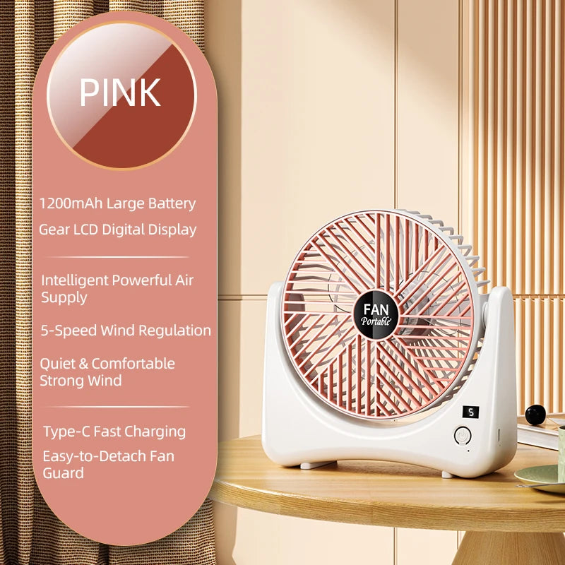 Wireless Mini Desk Fan USB Rechargeable 100 Speed Stepless 360° Rot Quiet Cooler Wall Mount For Home Office Dorm Bedroom Kitchen