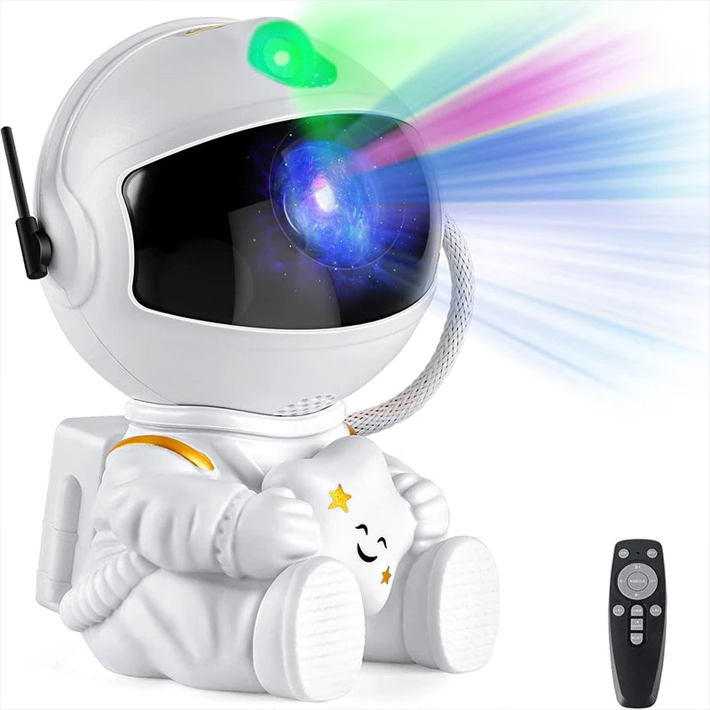 Astronaut Galaxy Projector Night Light White Holding Star